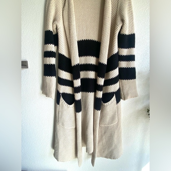 Chaser Long cream and black striped duster open front cardigan - Picture 3 of 13